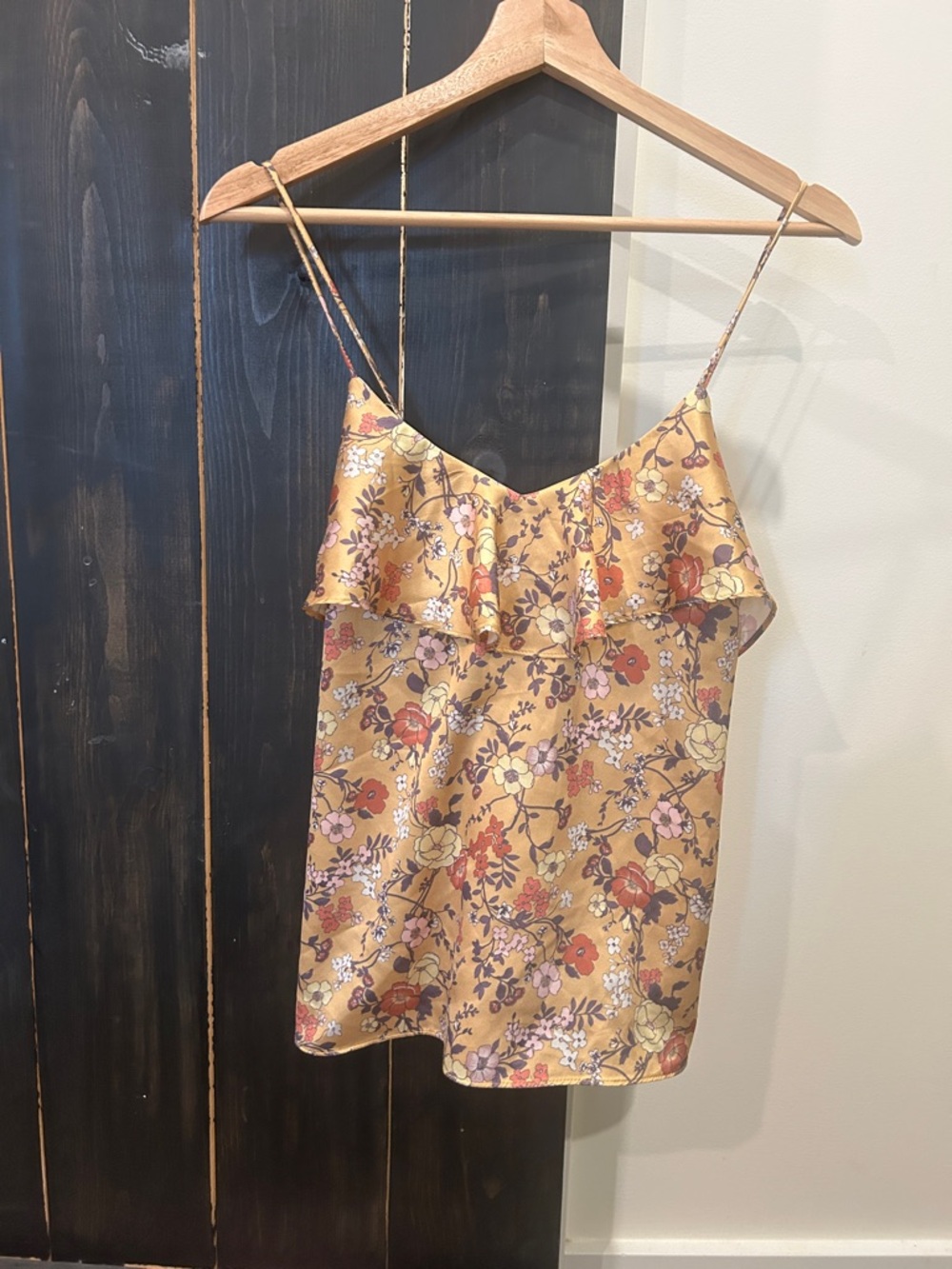 Anthropologie Yellow Floral Ruffle Cami Tank